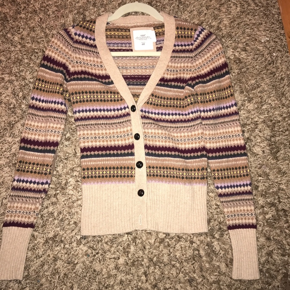 Women's H&M Tan & Purple Button-down Cardigan